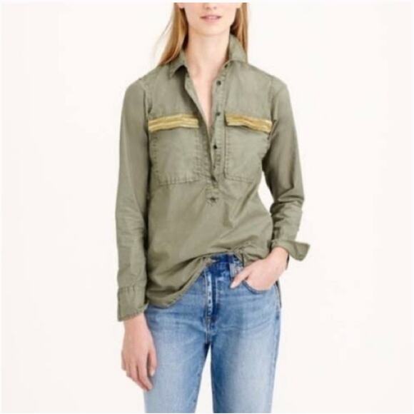 J. Crew | Olive Green Beaded Chevron Popover Size 2 - Picture 6 of 6